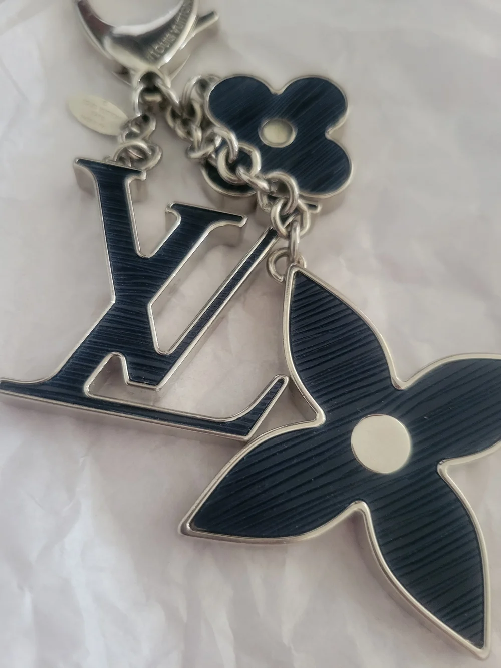 Louis Vuitton Navy & Silver Monogram Flower Key Charm